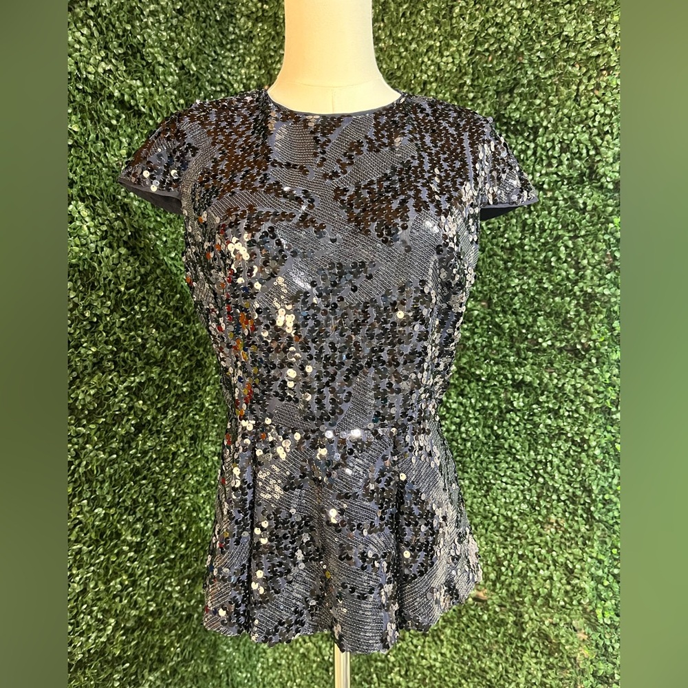 Elie Tahari Navy Blue Sequin Blouse